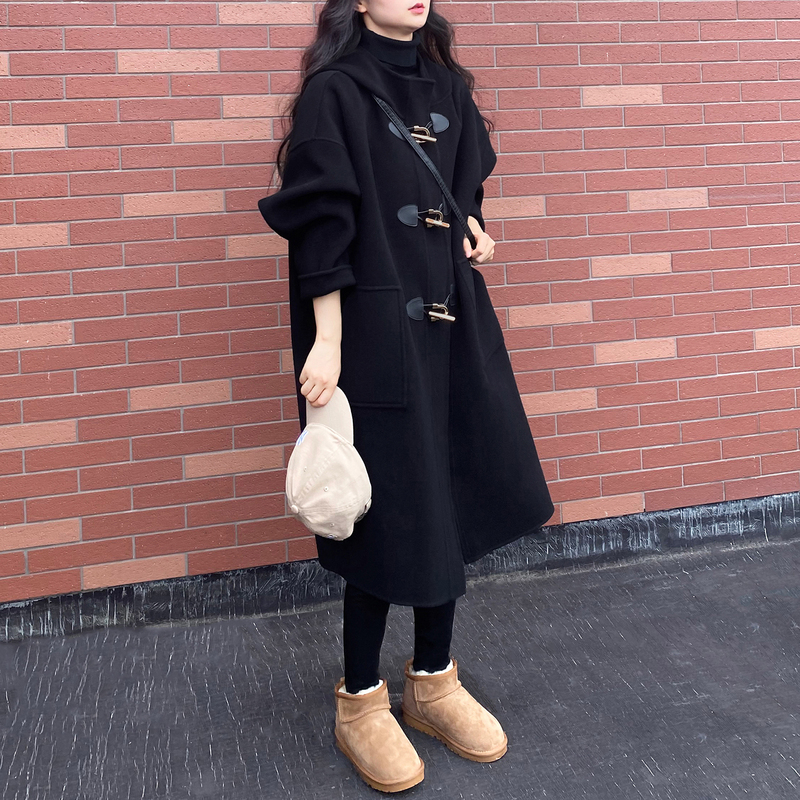 2026 Autumn/Winter New Product Hooded Double-Sided Wool Coat with Horn Buttons for Women, High-End Small Size Woolen Coat 2026 Autumn/Winter New Product Hooded Double-Sided Wool Coat with Horn Buttons for Women, High-End Small Size Woolen Coat
