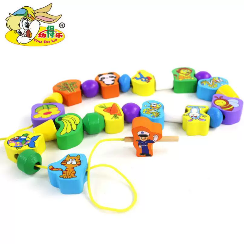 [100pcs Wooden Jumbo Lacing Beads for Toddlers Montessori Toy]