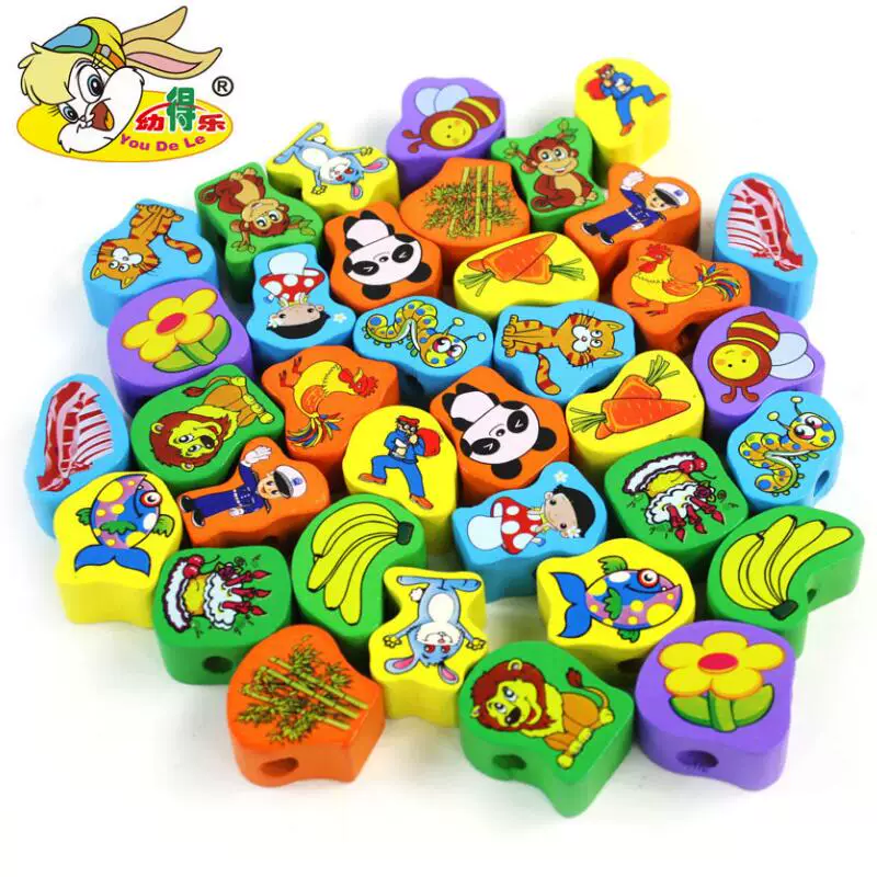 [100pcs Wooden Jumbo Lacing Beads for Toddlers Montessori Toy]