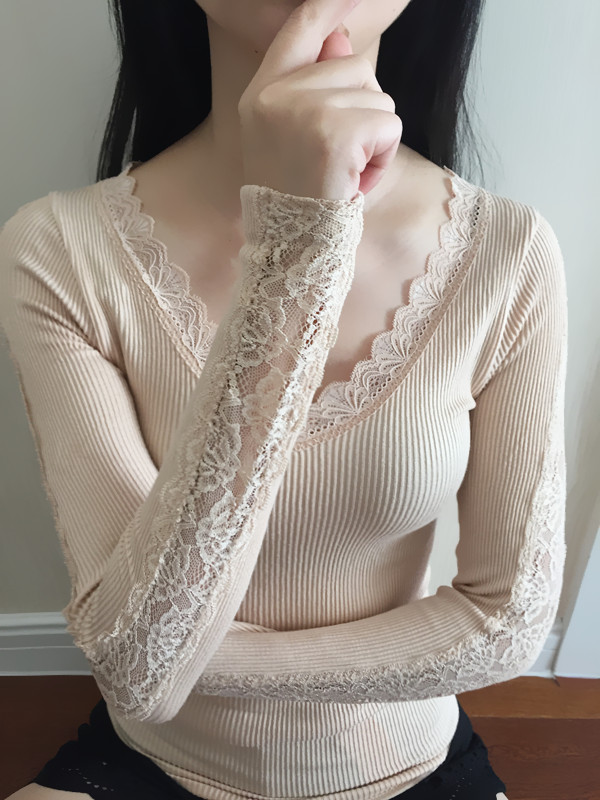 Tree Huajin lace lace sleeves lace deep V collar beauty body beating undershirt fashion brief about 100 hitch women's underwear-Taobao