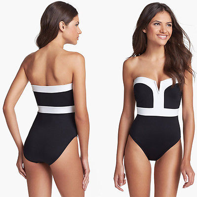 Châu Âu và Hoa Kỳ phụ nữ mới mặc bikini áo tắm gợi cảm V sâu trắng đen kết hợp áo tắm tam giác bikini nữ một mảnh - Bikinis thoi trang ao tam