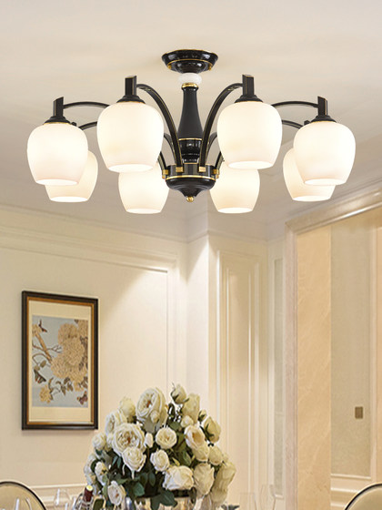 New All-Copper Living Room Chandelier, Bedroom Ceiling Lamp, Simple and Elegant, High-End American Retro Restaurant Zhongshan Lamps