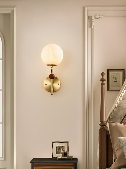 Modern Minimalist All-Copper Wall Lamp, Mid-Century Style, Fully Enclosed Bedroom Bedside Corridor Aisle Creative Spherical Decorative Lamp