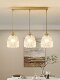 All-Copper French Minimalist Dining Room Chandelier with Three Heads, Modern Creative Rectangular Dining Table Bar Lamp, Bedside Small Chandelier