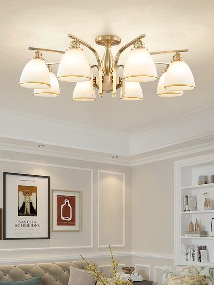American-Style All-Copper Modern Minimalist Elegant Light Luxury Living Room Ceiling Lamp Master Bedroom Chandelier Nordic Dining Room Lighting Set