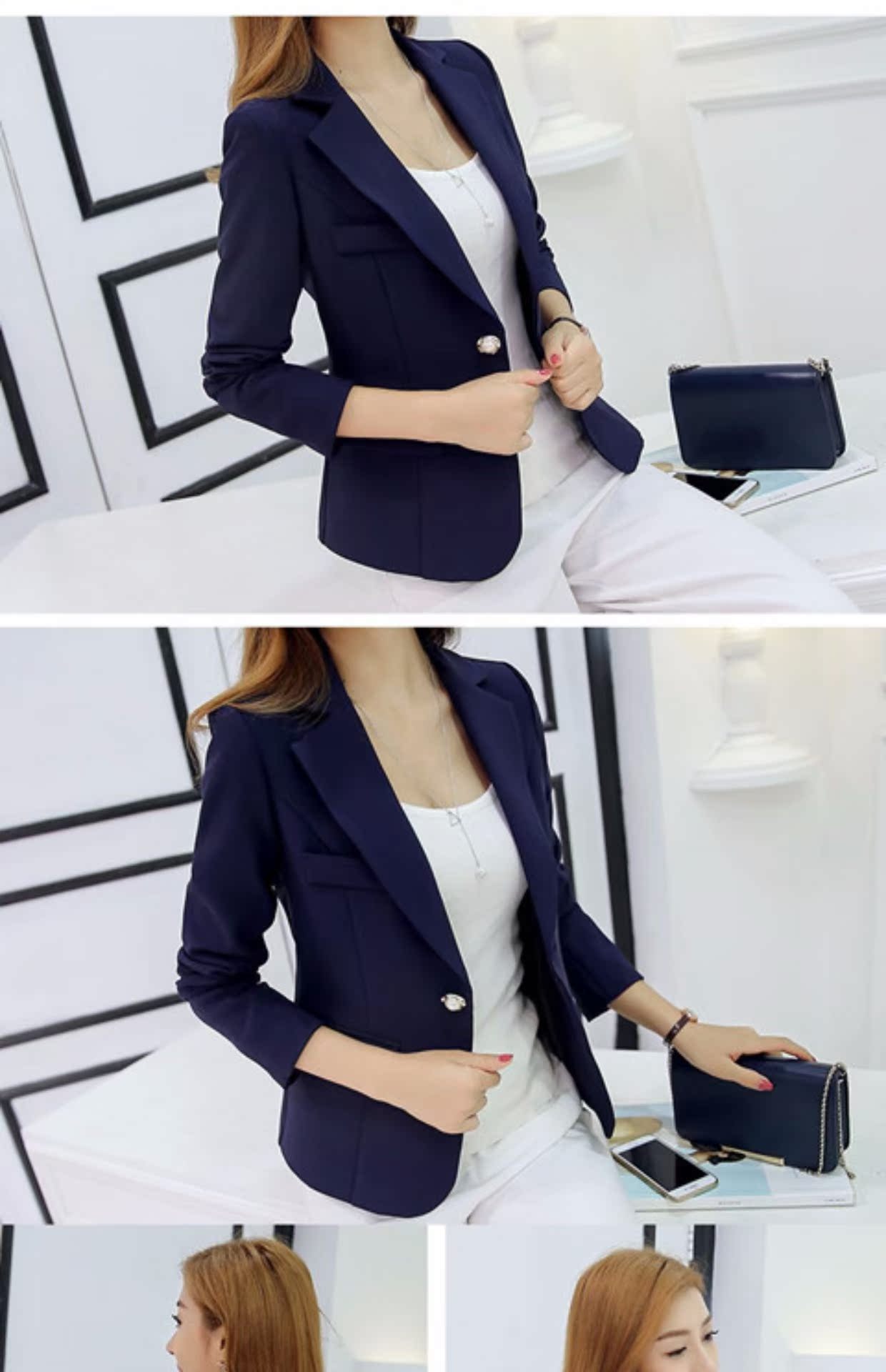 Thời tiết khí tiết Bộ đồ nhỏ nữ mùa thu đông Bộ đồ nữ Hàn Quốc Slim Solid Color Một nút dài tay áo khoác mỏng thời trang công sở hàn quốc