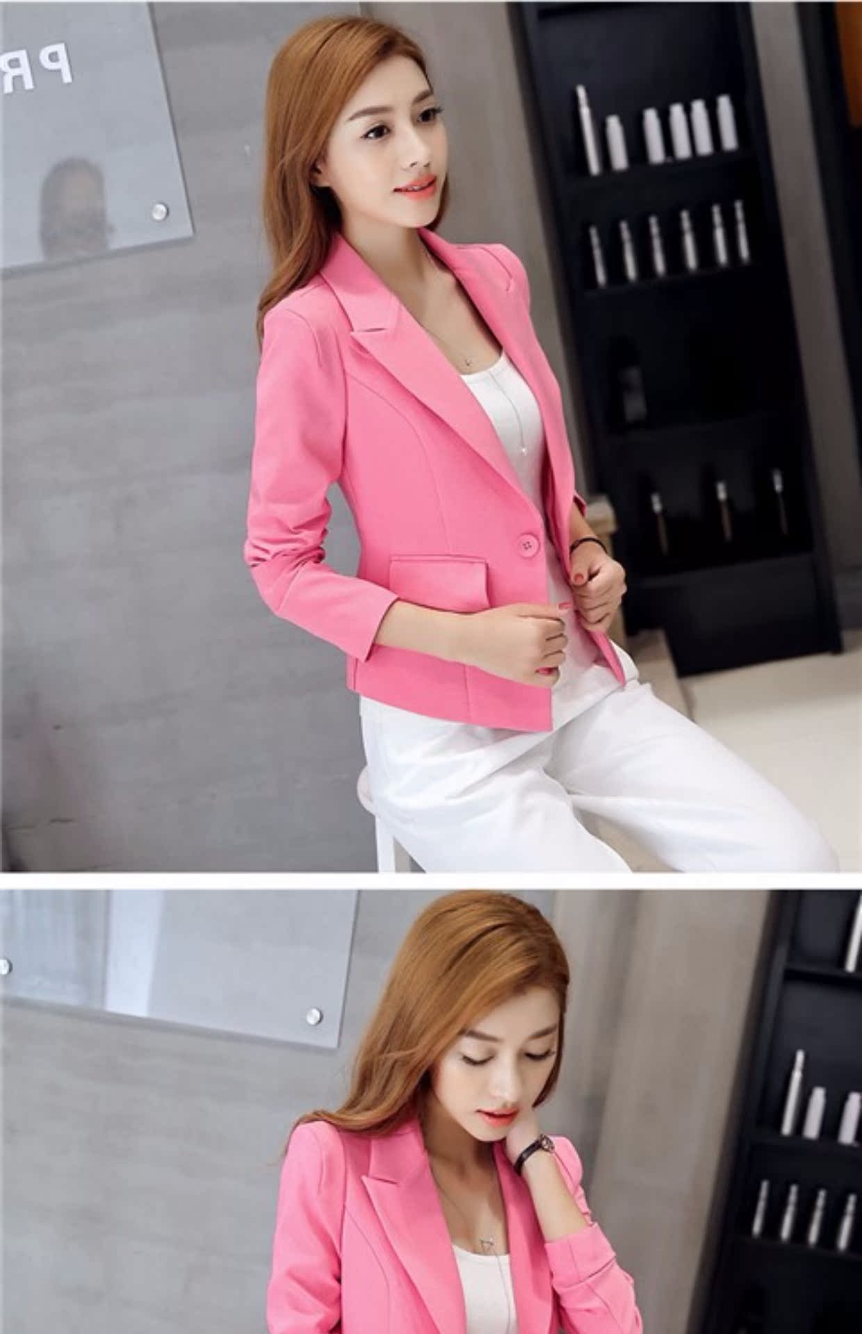 Bộ đồ thời trang khí mùa thu đông Hàn Quốc áo dài tay ve áo một nút Slim lady chuyên nghiệp để diện đồ công sở nhỏ bộ vest nữ