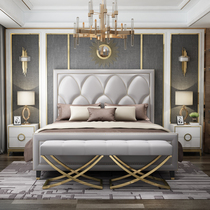 Postmodern light lavish bed genuine leather beauty style cloth art minimalist style board room double harbor type net red bed light and luxurious furniture