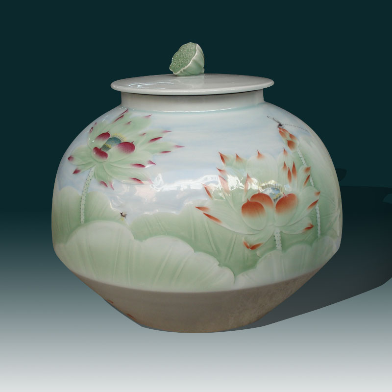 Jingdezhen high - grade hand - made caddy fixings large tea jars of fashion beautiful porcelain rice storage tanks