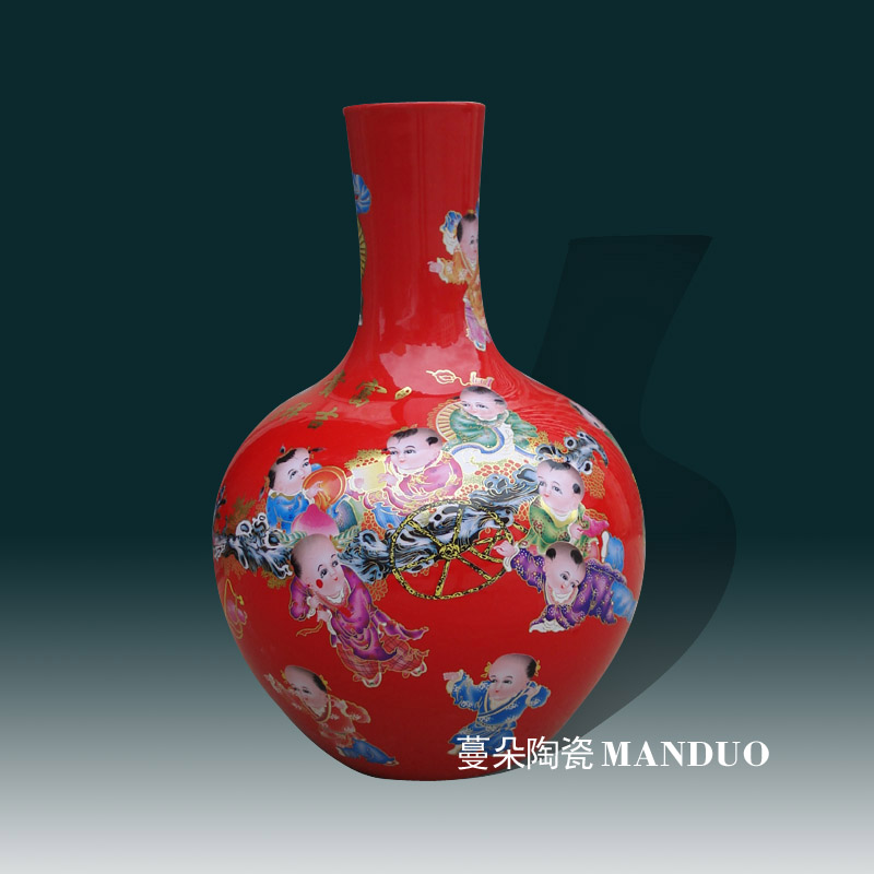 Jingdezhen ceramic bright red the ancient philosophers figure flower vases, the sitting room the bedroom furnishing articles rich ancient frame decorative porcelain vase