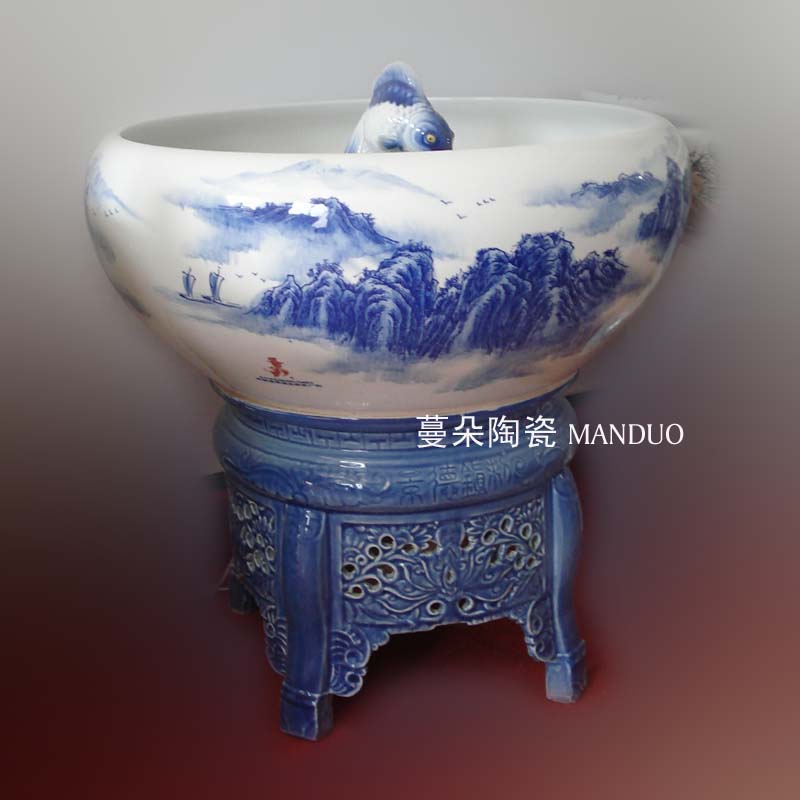 Jingdezhen inner spray spray Jingdezhen porcelain porcelain porcelain aquarium fish fountain water cycle system in the middle