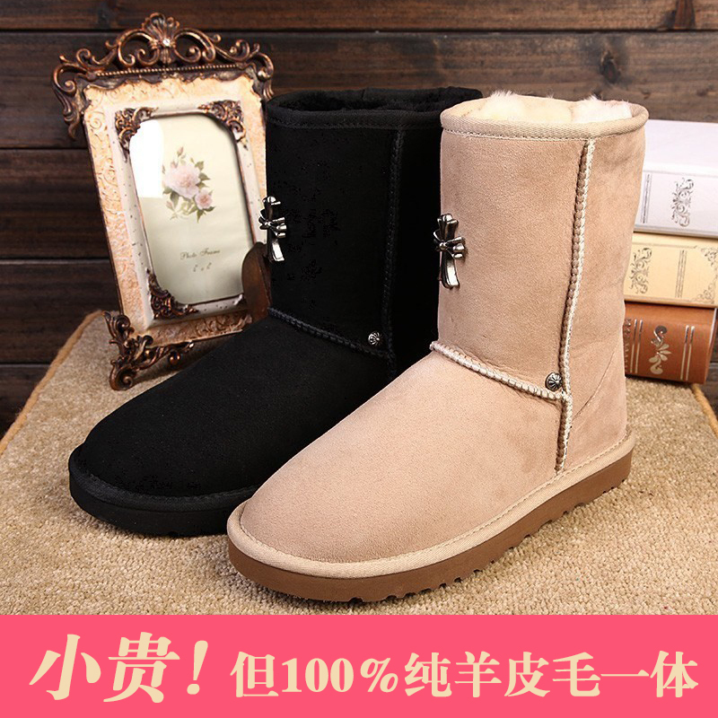 2025 Winter New Snow Boots, Leather and Fur Integrated Men's and Women's Shoes, Mid-Calf Boots, Cross Snow Boots