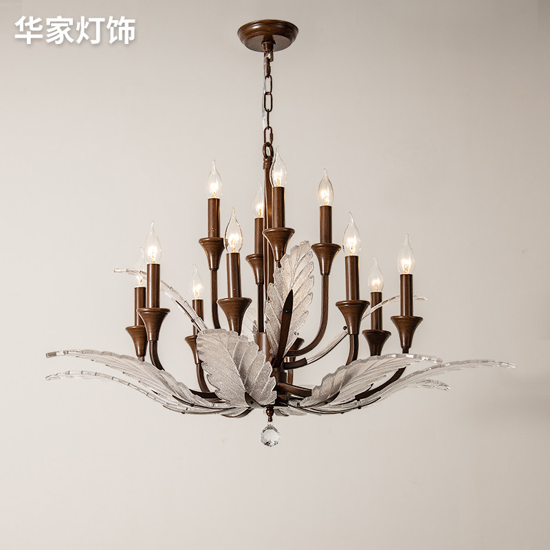 美式复古吊灯客厅灯新款中古胡桃木色设计师灯具别墅大气餐厅灯饰