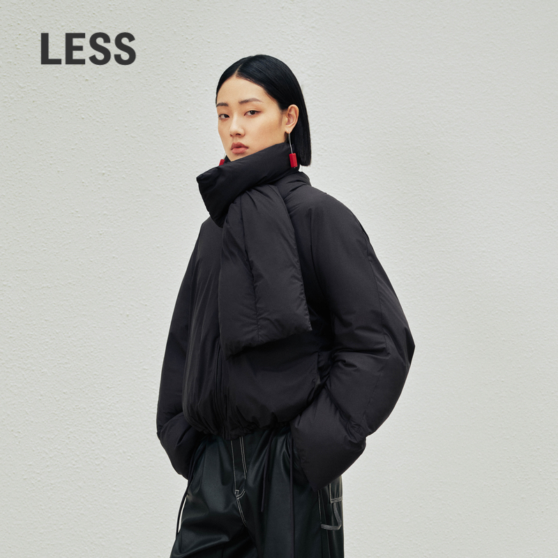 Less Loose Wrap-Style White Duck down Jacket for Women, Winter Short Casual Black Drawstring Puffer Jacket 2O0C12050