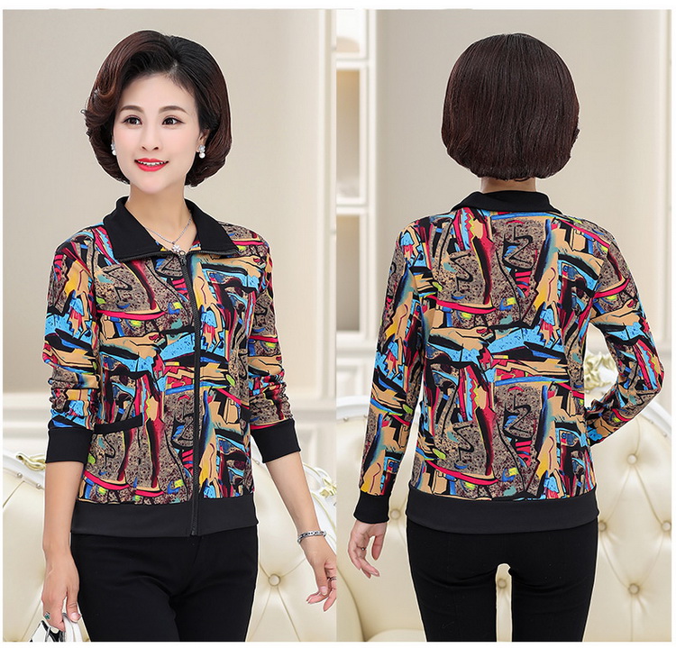 Áo khoác nữ mùa thu trung niên 40-50 tuổi Phụ nữ trung niên mùa xuân và mùa thu áo sơ mi dài tay mẹ áo nữ trung niên