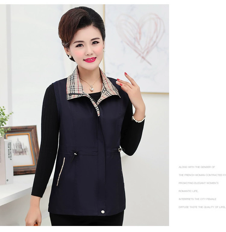 Phụ nữ trung niên mặc vest mỏng mùa xuân và mùa thu 40 tuổi 50 áo vest nữ trung niên vest nữ ngắn - Áo vest