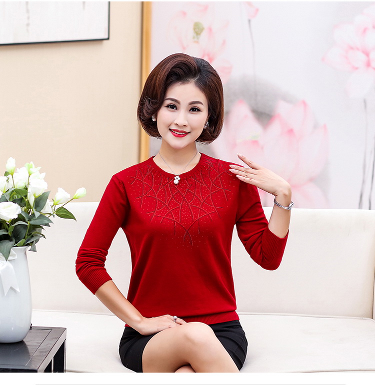 Áo sơ mi mẹ mùa xuân và mùa thu tay dài 40 tuổi 50 áo len mùa thu trung niên của phụ nữ thời trang áo len nữ trung niên mỏng đồ công sở nữ