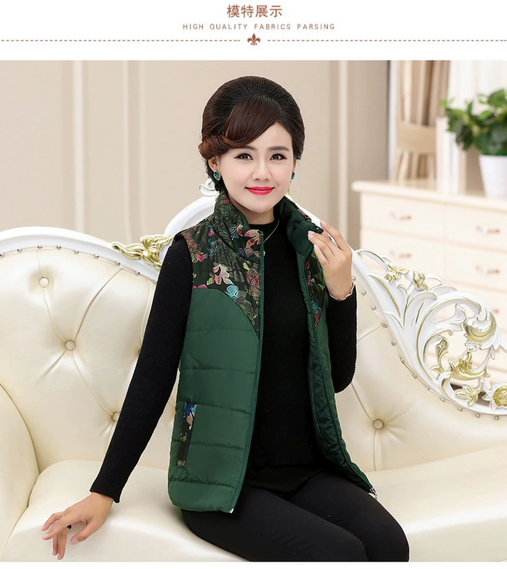 Áo vest nữ trung niên mùa thu và mùa đông size lớn cho nữ trung niên vest xuống vai áo khoác cotton mẹ vest vest ngắn