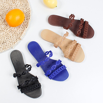 2019 New Korean version of beach slippers women wear seaside travel holiday slip can wet water slippers