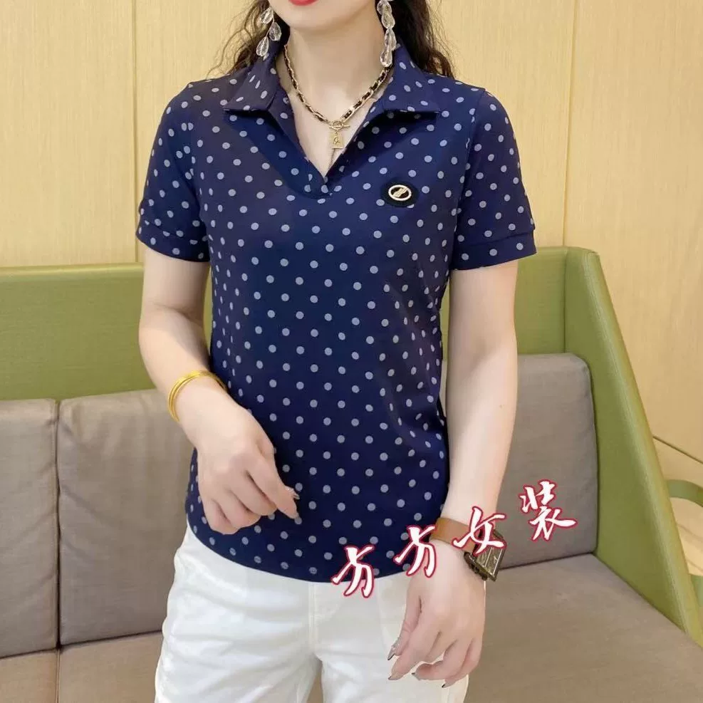 [Fangfangjia] 2024 новая летняя мода повседневная полка точек Polo shirt #2512 Одежда мамы