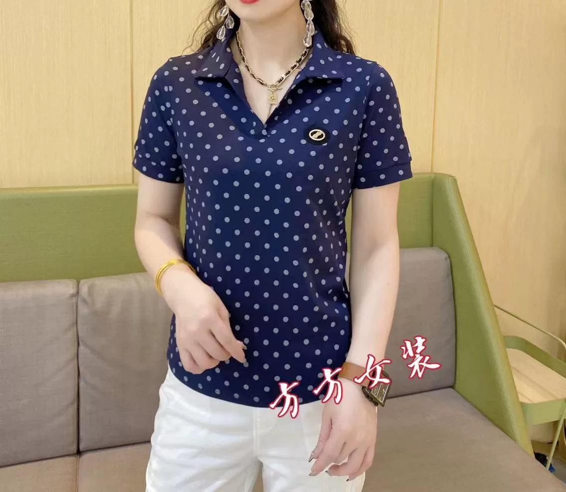 [Fangfangjia] 2024 новая летняя мода повседневная полка точек Polo shirt #2512 Одежда мамы