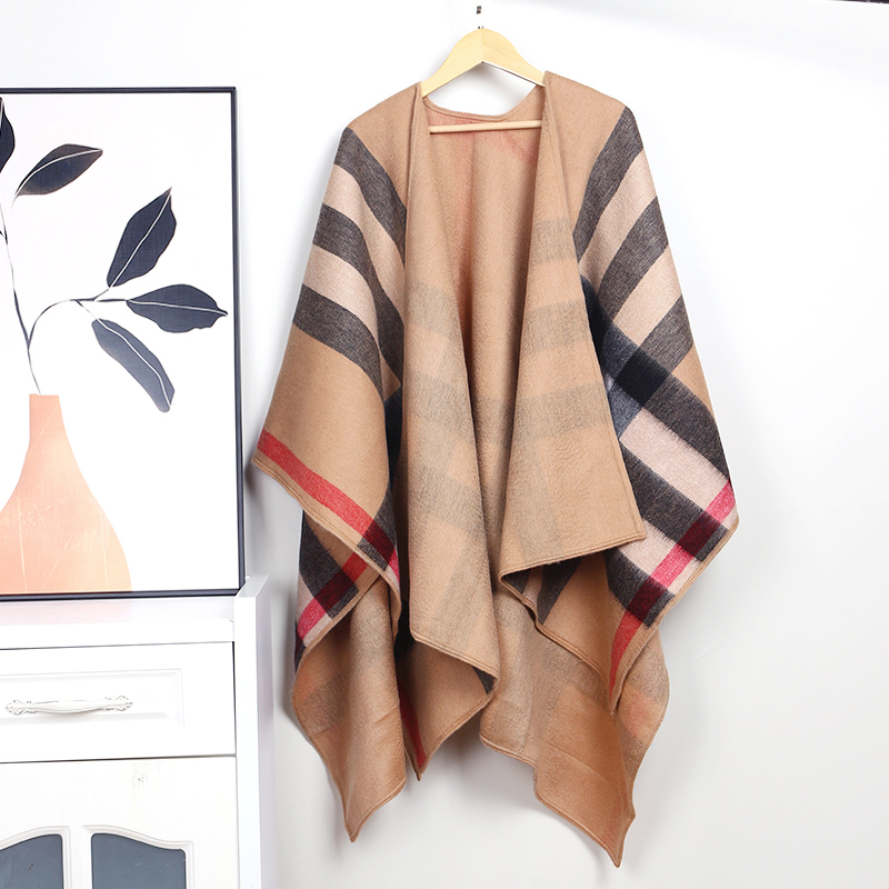 Inner Mongolia Wool Shawl Cape Coat for Women, Thick Plaid Autumn and Winter Outerwear, Warm Large Shawl Cape, Reversible Inner Mongolia Wool Shawl Cape Coat for Women, Thick Plaid Autumn and Winter Outerwear, Warm Large Shawl Cape, Reversible