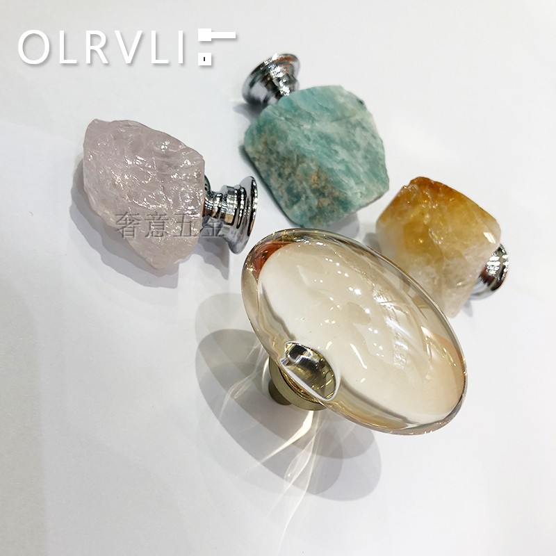 Italian Nordic light luxury brass crystal handle drawer cabinet bedside table furniture handle original pink crystal handle