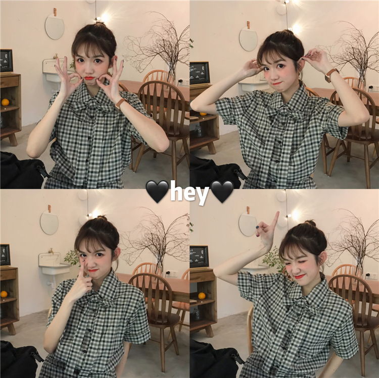 VK旗艦店 韓系寬鬆復古格紋套裝短袖裙裝