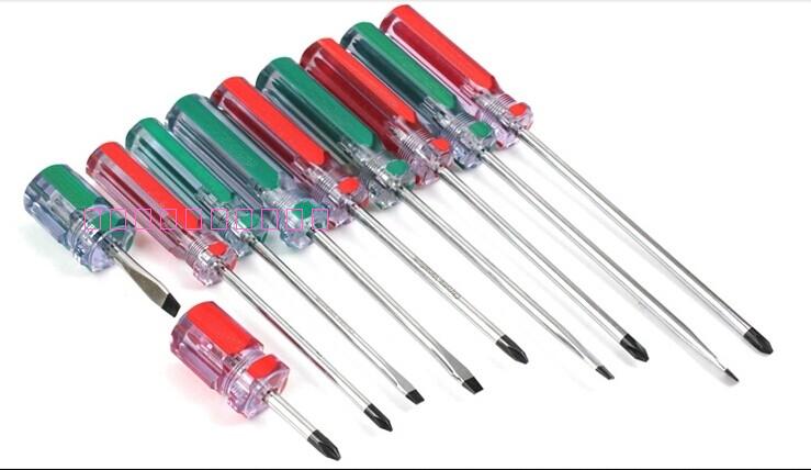 Screwdriver bicolor transparent crystal bicolor plastic handle with magnetic word cross screw driver 2-6MM screwdriver