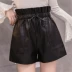 Quần da mùa thu 2018 mới của phụ nữ Hàn Quốc Quần short da PU quần ống cao cạp cao quần ống rộng cạp quần hoa