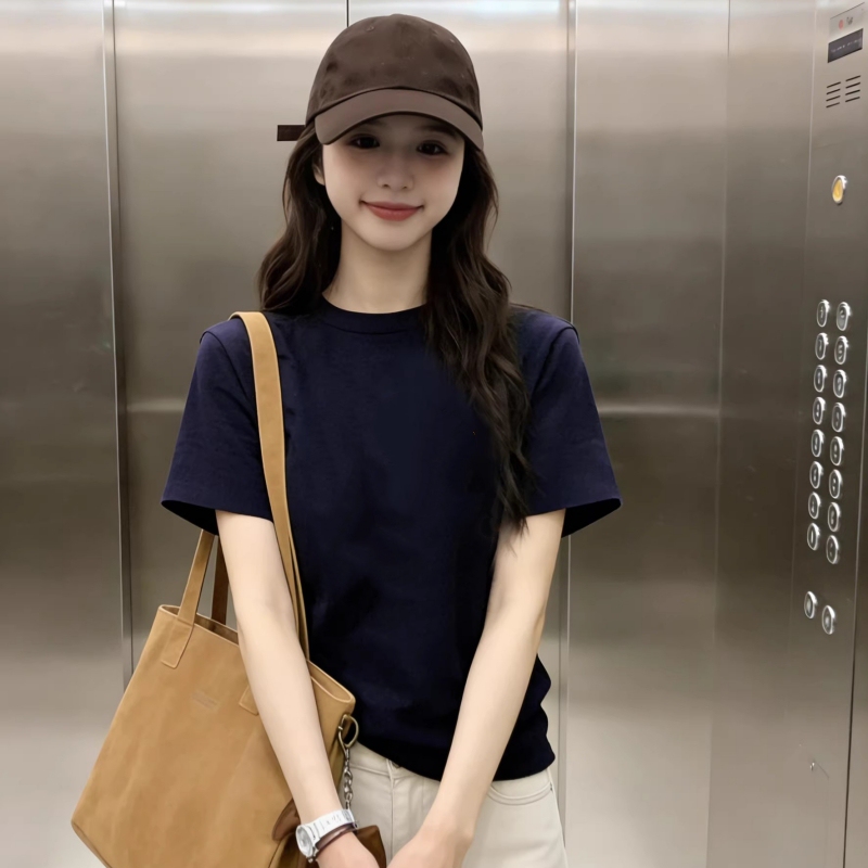 2026 New Slim-Fit Short-Sleeve T-Shirt for Women, Round Neck, Slimming, Commuter Style, Solid Color Base Shirt, Cotton Short Top 2026 New Slim-Fit Short-Sleeve T-Shirt for Women, Round Neck, Slimming, Commuter Style, Solid Color Base Shirt, Cotton Short Top