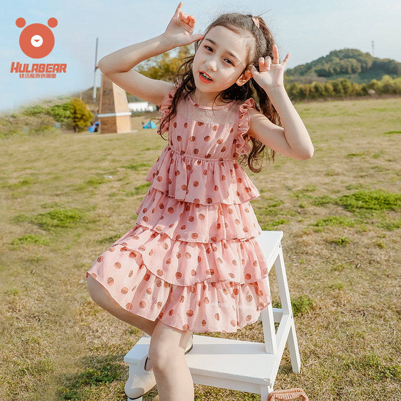 Girl Foreign Dress Summer Dress Princess Dress 2022 New Korean Version Female CUHK Child Foreign Pie Cake Skirt Girl