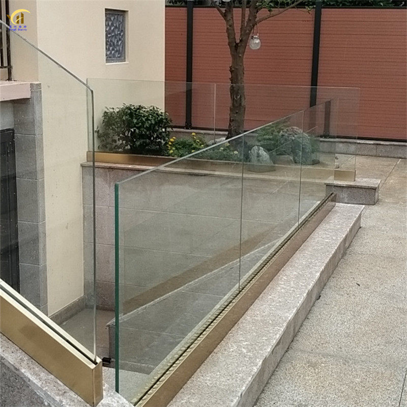 Balcony no-frame glass armrests stainless steel ground aluminium alloy slot lamp with balustrade pole minimalist glass u type trough