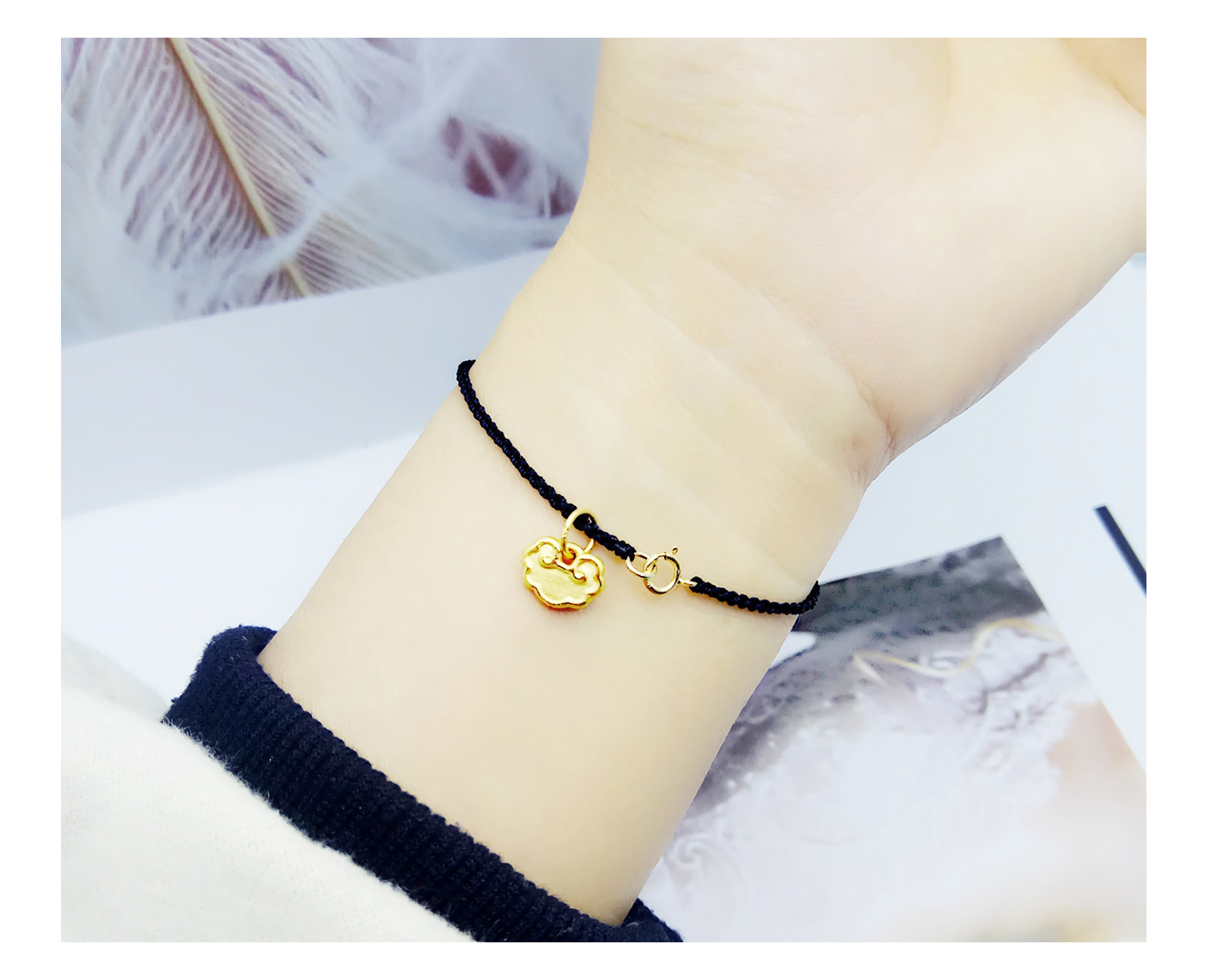 Đơn giản làm bằng tay SpongeBob Vòng đeo tay chuỗi màu đỏ mịn 18K Vàng nguyên chất US 14K Vàng Khóa tay dây đeo chân - Vòng chân vòng đeo chân