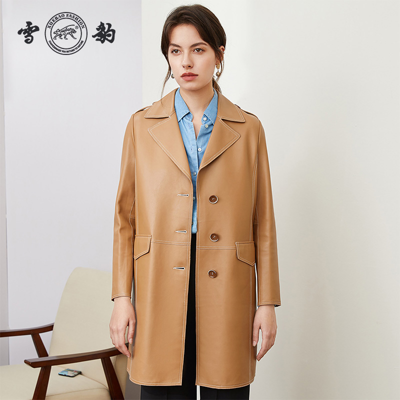 Snow Leopard 2020 New Winter Head Layer Sheep Leather Leather Leather Clothing Woman Suit Collar Workout Single Row Buttoned Windcoat Jacket