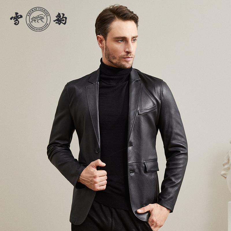 Snow Leopard Stretch Leather Series Genuine Leather Jacket Men's First Layer Sheepskin Suit Jacket Business Casual Leather Jacket Haining