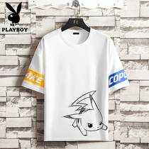 Playboy flagship short-sleeved T-shirt mens cotton summer printed clothes Teen tide brand loose contrast T-shirt