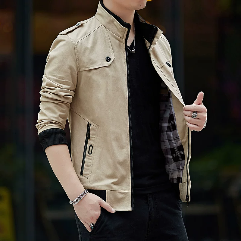 Demi-season denim cotton men's autumn jacket for leisure, Korean style