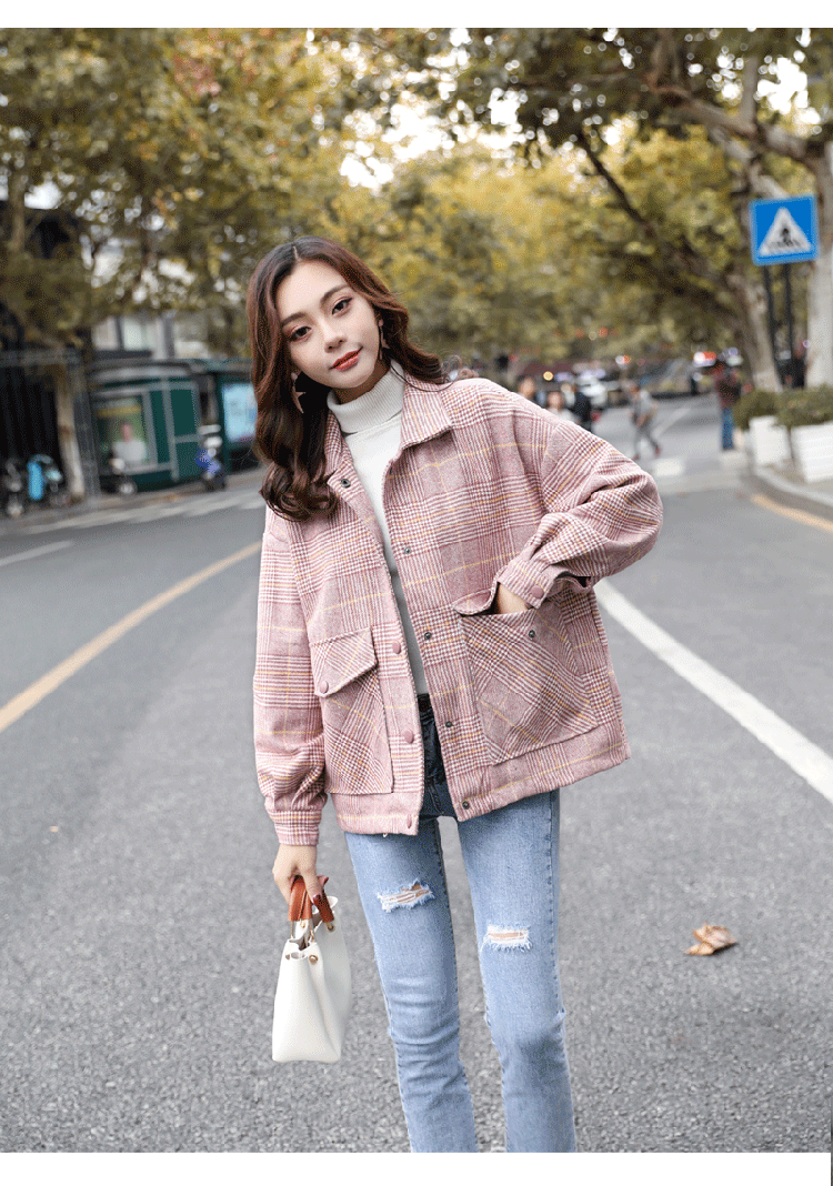 Áo len ngắn nữ 2018 mùa đông phiên bản mới của Hàn Quốc kẻ sọc retro kẻ sọc hoang dã tay áo dài nhỏ áo khoác blazer nữ hàn quốc