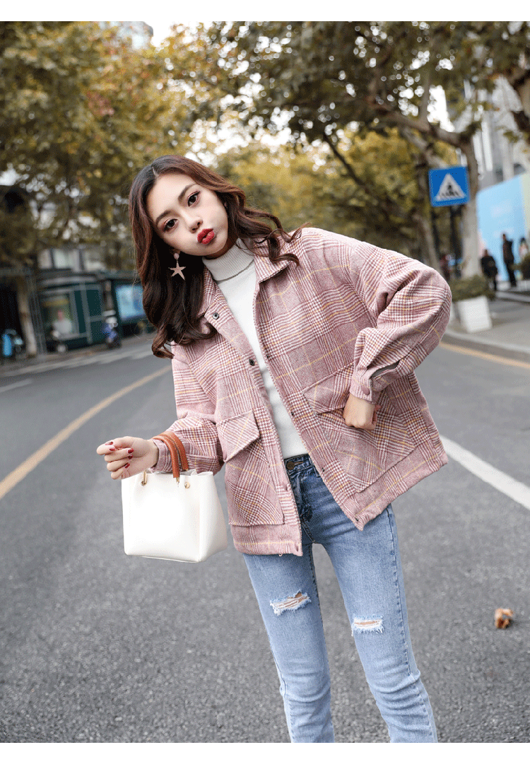 Áo len ngắn nữ 2018 mùa đông phiên bản mới của Hàn Quốc kẻ sọc retro kẻ sọc hoang dã tay áo dài nhỏ áo khoác blazer nữ hàn quốc
