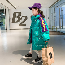 Girls  winter down cotton coat 2020 new childrens foreign style thickened coat big childrens cotton coat bright medium-long section