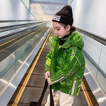 Girls down cotton clothes Girls cotton clothes winter clothes 2020 new foreign-style coat childrens coat bright surface in the long section of the big child