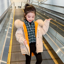 Girls down jacket winter 2020 new childrens coat medium-long female big child foreign style childrens clothing girls hair collar