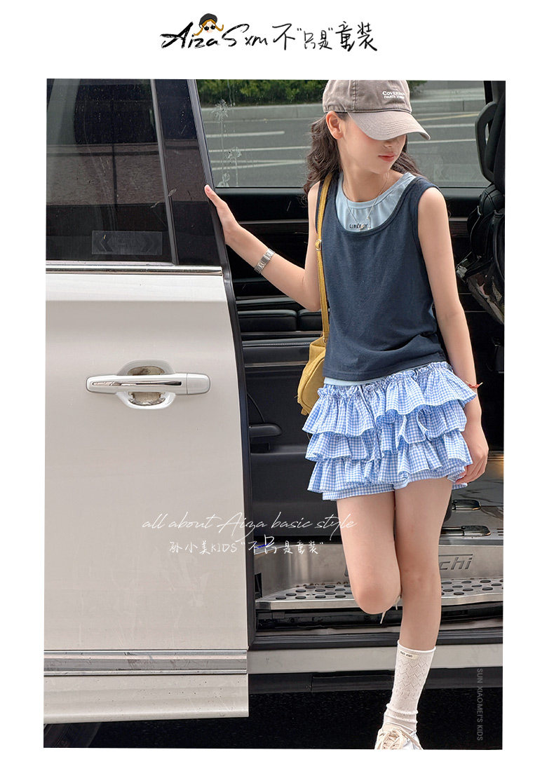 孙小美运动风叠穿女童无袖上衣套装2026夏装新款儿童背心两件套薄 — 9