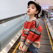 Red girls sweater autumn and winter 2020 new childrens foreign style girl base shirt in the big child thick Korean version