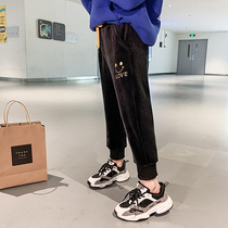 Gold velvet girls  sports pants winter 2019 new childrens foreign style Korean version plus velvet thickened casual pants tide