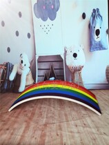 Wooden rainbow color balance board vestibular sensory training equipment Pilates yoga bending board Curiosity smart board bending