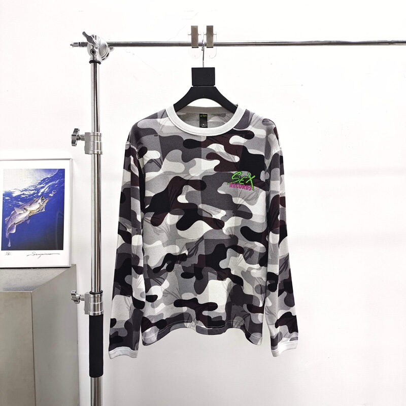 Matty Boy Anti Promo White, Gray, and Black Camouflage Waffle Long-Sleeve Tee Shirt