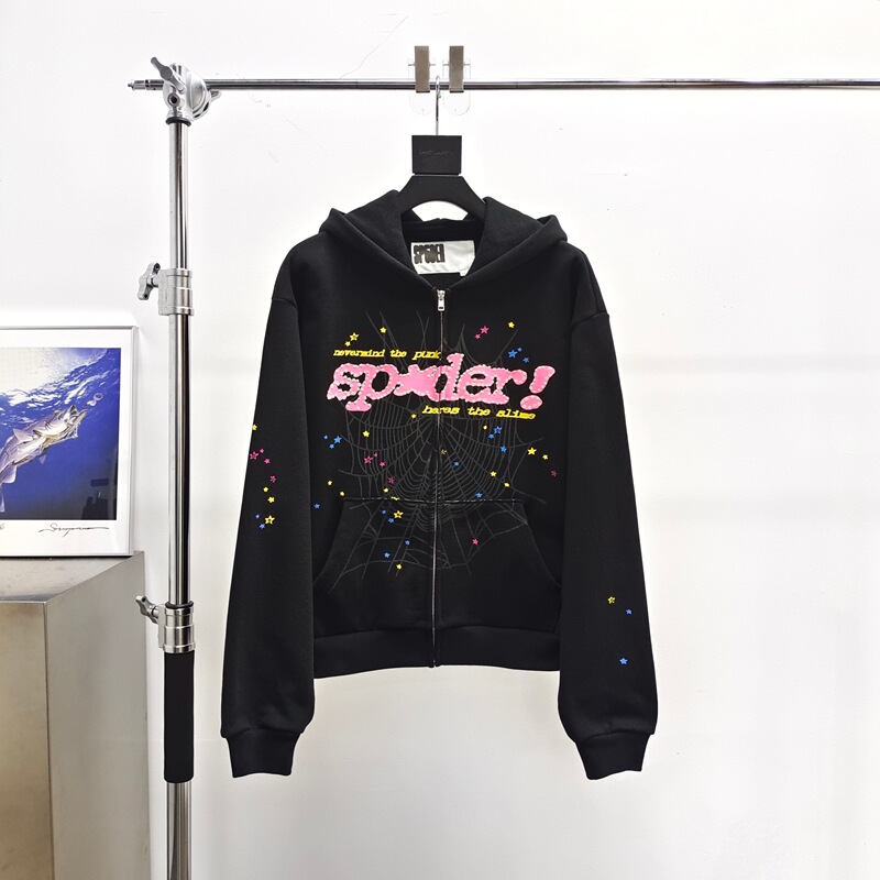 Sp5Der Black Mesh Zipper Sweatshirt Hoodie Sp5Der Black Mesh Zipper Sweatshirt Hoodie