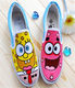 ກາຕູນໃຫມ່ການຂົນສົ່ງຟຣີ hand-painted canvas shoes slip-on slip-on shoes students casual slip-on shoes cloth shoes flat shoes